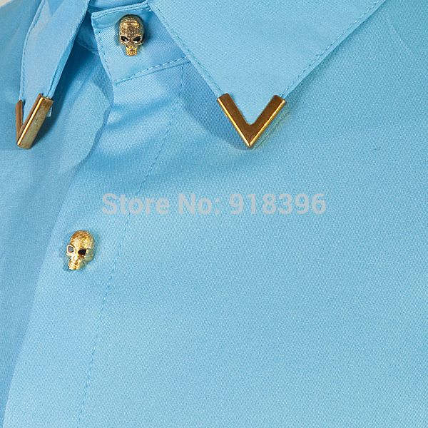 Wholesale-New Brand Metal Collar Of A Button Cotton Mens Casual Social Slim Fit Long Sleeve Shirt Men For High Quality Shirt M-XXL