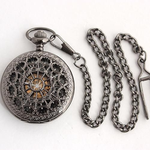 Delicate Fretwork Men Fob Chain Watches Skeleton Mechanical Pocket