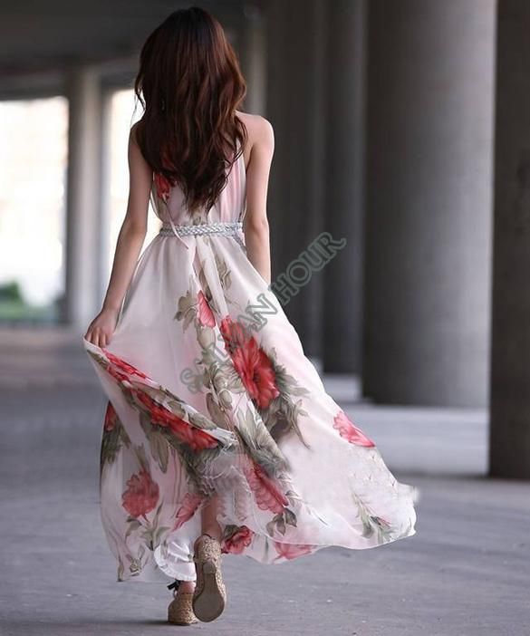 Wholesale-2015 New Women Lady Flower Pattern Sleeveless Chiffon Maxi Dress Flouncing Sundress Long Dresses Free Shipping 41