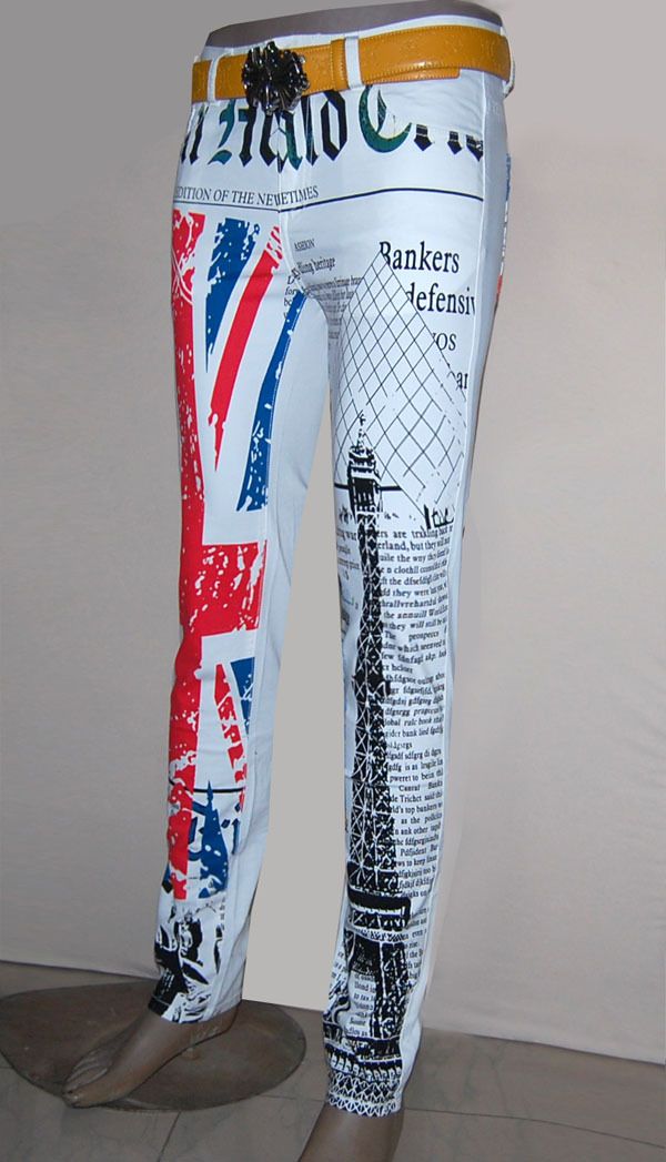 Wholesale-Mens UK British Flag Jeans Pants Colored Drawing Tower Printed Fashion SKinny White Jeans Casual Stretch Jeans Trousers for Men