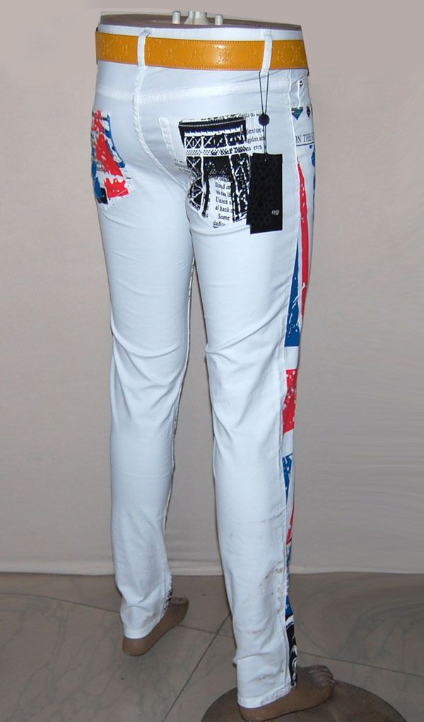 Wholesale-Mens UK British Flag Jeans Pants Colored Drawing Tower Printed Fashion SKinny White Jeans Casual Stretch Jeans Trousers for Men