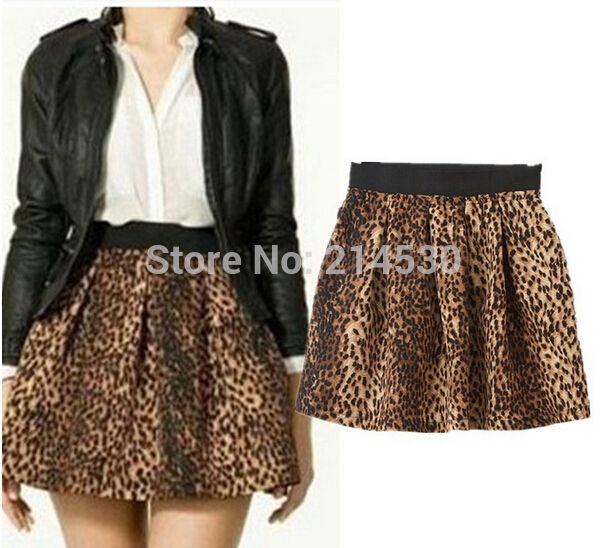 Wholesale-2015 new winter European style fashion women skirts leopard print tutu skirt Elastic waist big swing skirts umbrella skirt girls