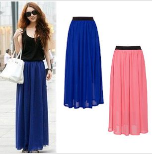 Wholesale-2015 Fashion Style Skirt New Women Sexy Chiffon Long Skirt High Quality 20 colors Nice design Boho Skirts M0079