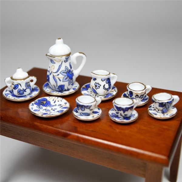Wholesale Miniature Porcelain Tea Sets 112 Blue Flower Patten