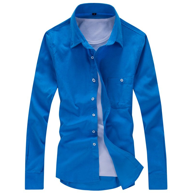 Wholesale- Men Long Sleeve Solid Color Cotton Corduroy Shirts Men's Fashion Slim fit Dress autunm winter warm Shirts Big size M-XXXL