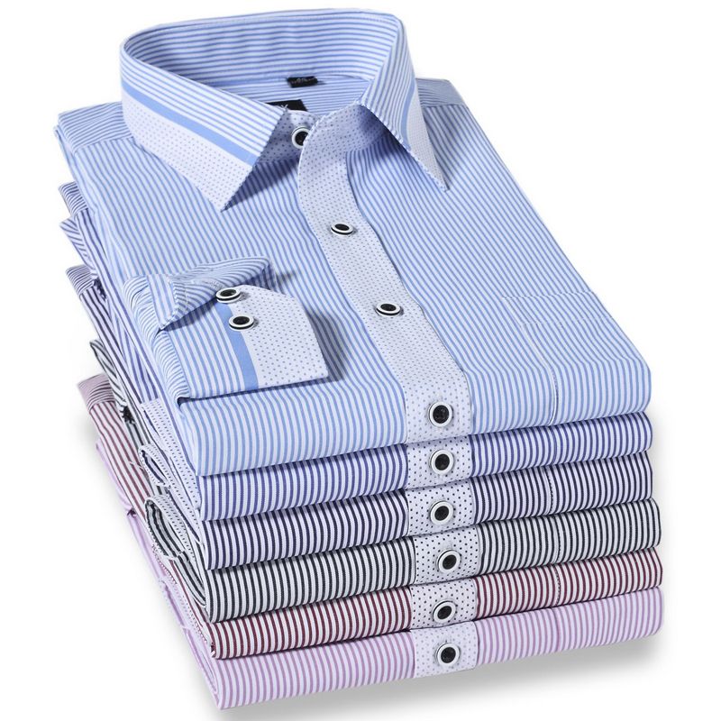 Wholesale-New High Quality Men Casual Slim Fit Shirt Cotton With Modal Long Sleeve Striped Mens Stylish Dress Shirts Free Shipping