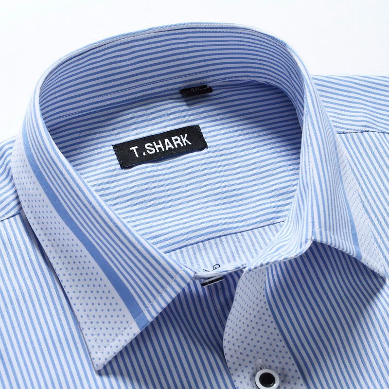 Wholesale-New High Quality Men Casual Slim Fit Shirt Cotton With Modal Long Sleeve Striped Mens Stylish Dress Shirts Free Shipping