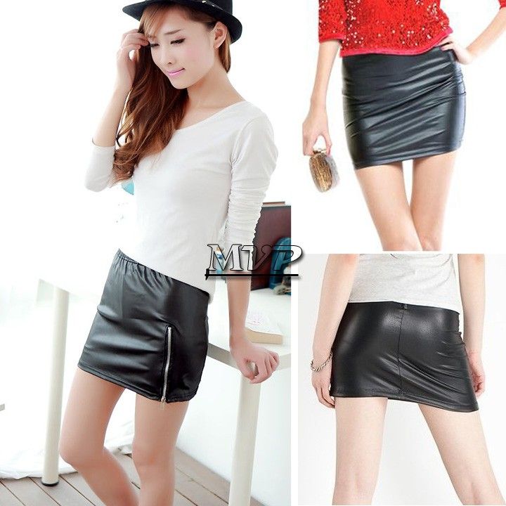 Wholesale-Drop Shipping Autumn Women European Style Leather High Waist Skirts, Was Thin package Hip Short Leather mini Skirt 38