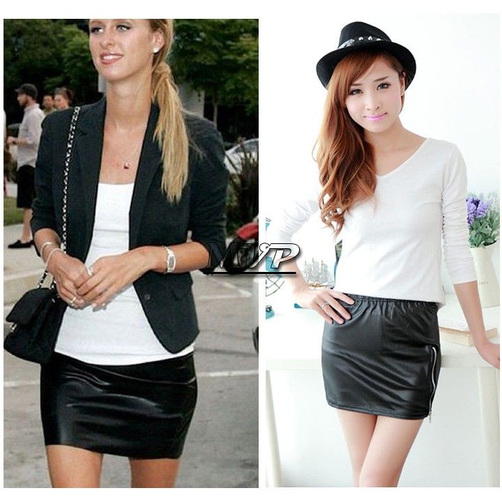 Wholesale-Drop Shipping Autumn Women European Style Leather High Waist Skirts, Was Thin package Hip Short Leather mini Skirt 38