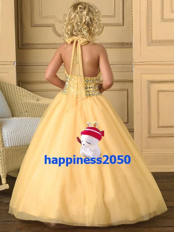 Lovely Yellow Tulle Halter Beads Flower Girls' Dresses Girls' Pageant Dress Holidays Dress Birthday Dress Custom Size 2 4 6 8 10 12 F1218002