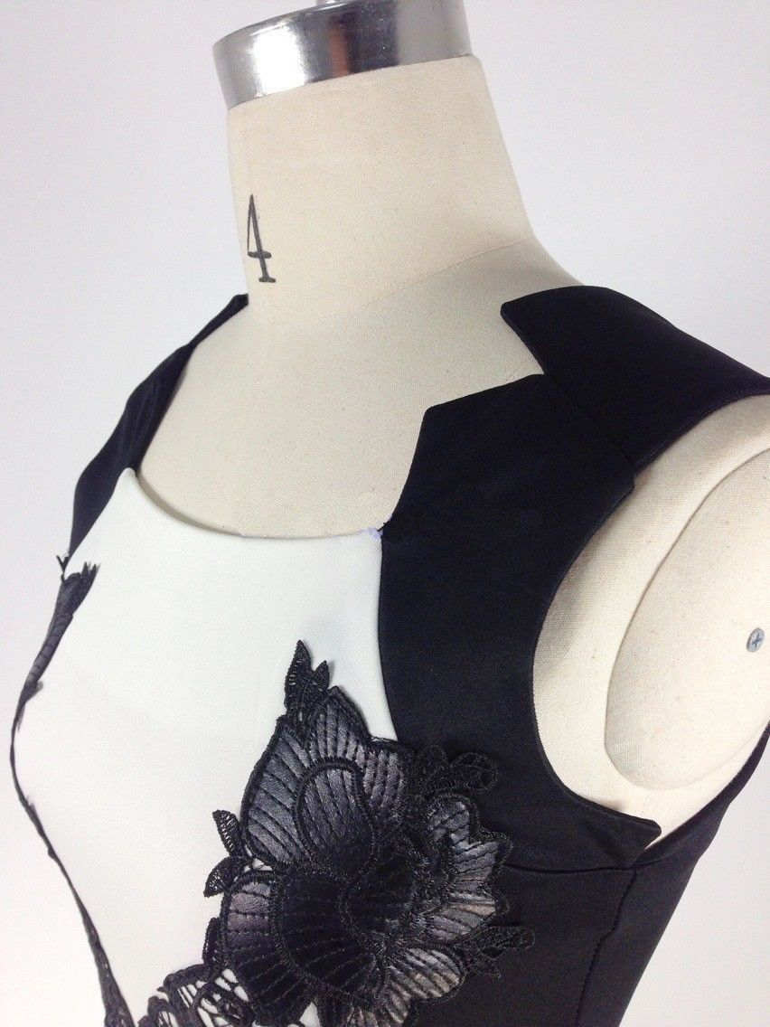 Wholesale-2015 New Arrival Summer Sleeveless Square Neck Bodycon Dress Black Lace White Knee Length Pencil Dress LD0621