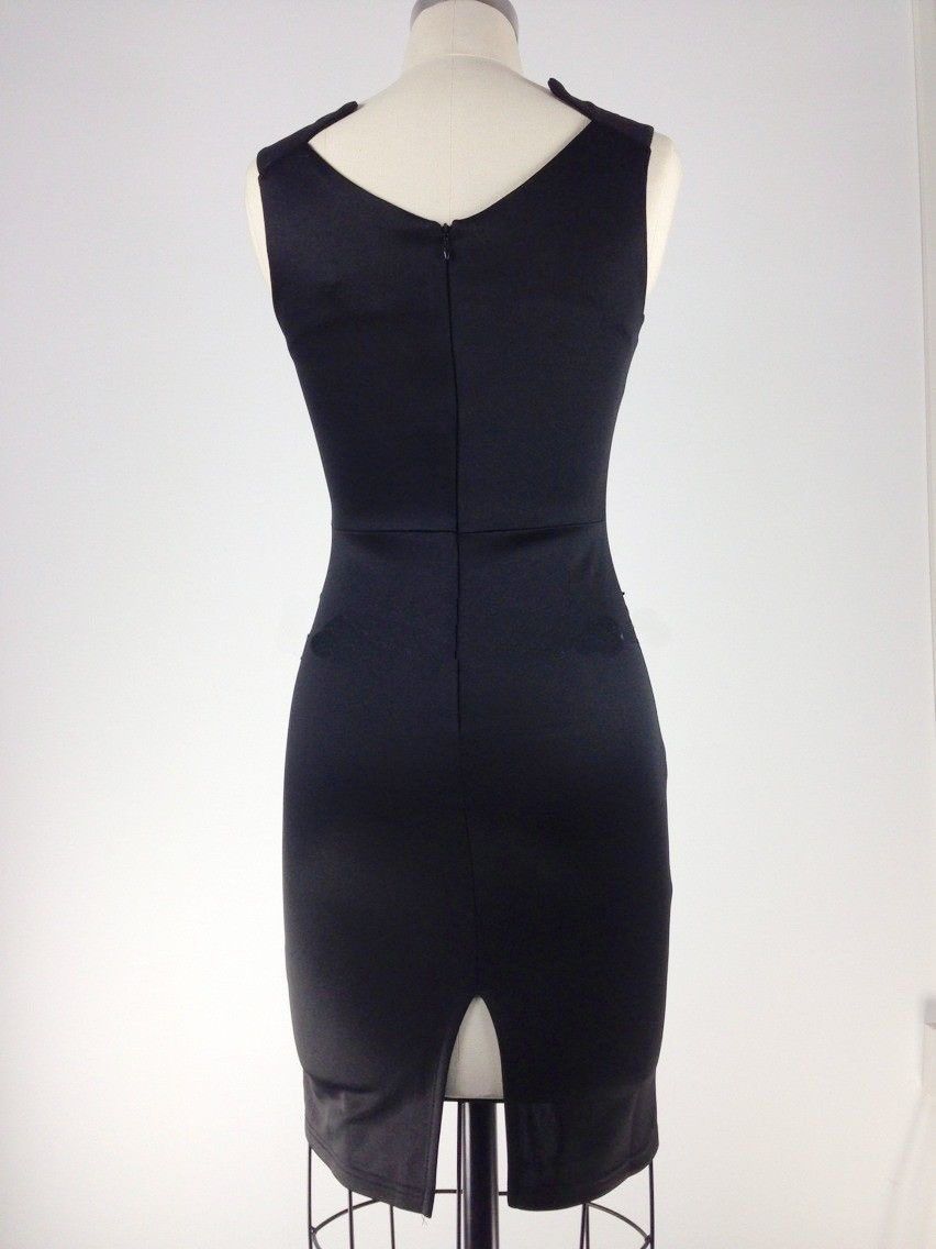 Wholesale-2015 New Arrival Summer Sleeveless Square Neck Bodycon Dress Black Lace White Knee Length Pencil Dress LD0621