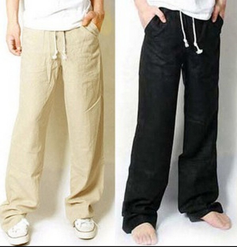 Wholesale-Mens Linen Pants New Summer Fashion Solid Color Casual Loose Cotton and Linen Trousers For Men Plus Big Size M-3XL 5 Color
