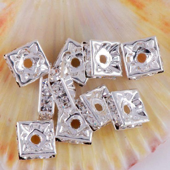2017 8 X 8mm Square Shaped Rhinestone Spacer Beads, Clear Crystal
