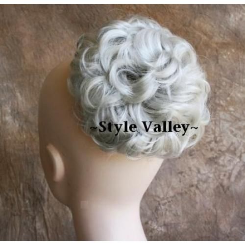 Silver/White Wig Bun Extension Hair Piece Synthetic Hairpiece Hair Bun