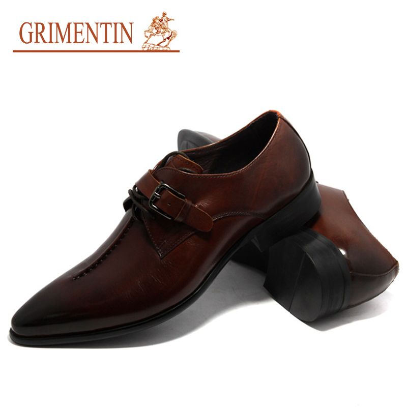 Wholesale-2015 brand men leather shoes pointed toe handmade genuine ...