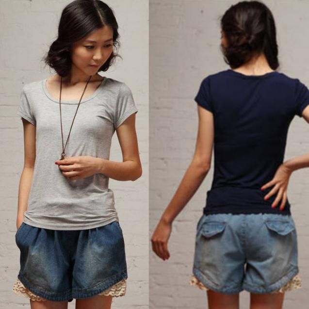 Wholesale-Hot Sales Women Fashion Casual Lace Denim Shorts New Summer Brand New Mid Waist Short Jeans Shorts Women Free Shipping