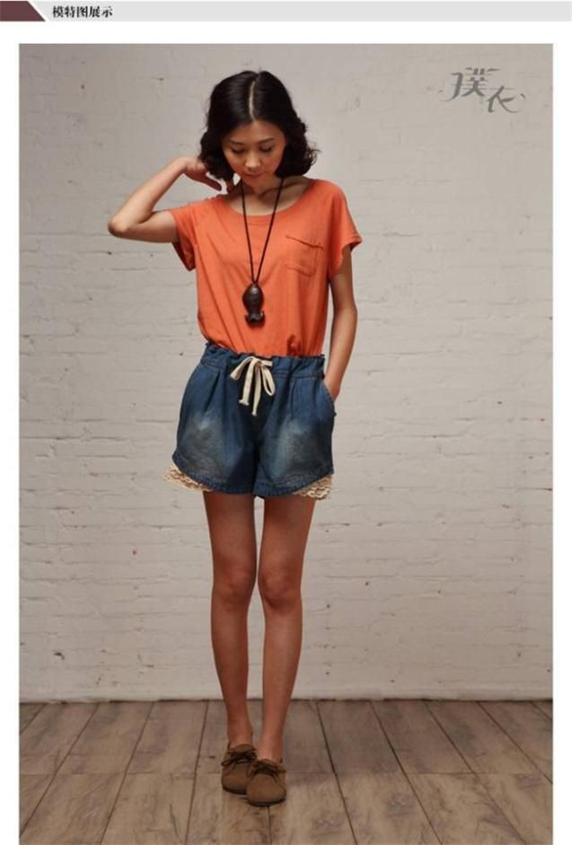 Wholesale-Hot Sales Women Fashion Casual Lace Denim Shorts New Summer Brand New Mid Waist Short Jeans Shorts Women Free Shipping