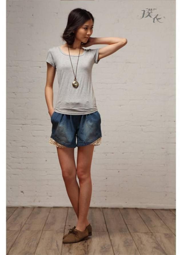 Wholesale-Hot Sales Women Fashion Casual Lace Denim Shorts New Summer Brand New Mid Waist Short Jeans Shorts Women Free Shipping