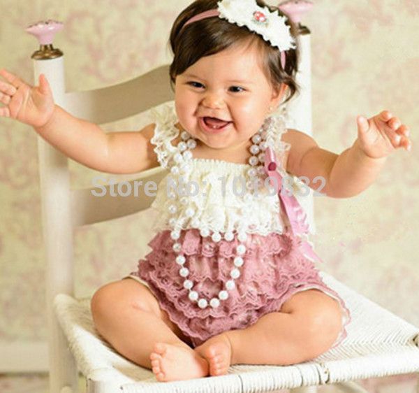 2017 Wholesale Baby Dusty Rose Lace Romper,Baby Girls Vintage Spired