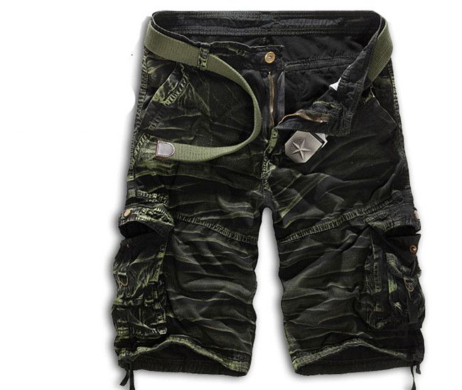Wholesale-Summer Mens Baggy Camo Cargo Shorts Multipockets Baggy Loose Army  Khaki Black Camouflage Short Pants For Men AY721