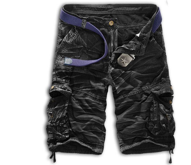 Wholesale-Summer Mens Baggy Camo Cargo Shorts Multipockets Baggy Loose Army  Khaki Black Camouflage Short Pants For Men AY721