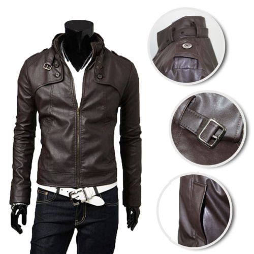 Wholesale-2015 New Korean Style Mens Male Slim Fit Zipper Designed PU Leather Jacket Size Outerwear Stylish Leather Suede Coat