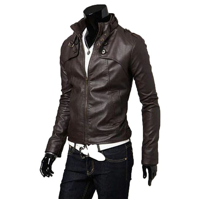 Wholesale-2015 New Korean Style Mens Male Slim Fit Zipper Designed PU Leather Jacket Size Outerwear Stylish Leather Suede Coat