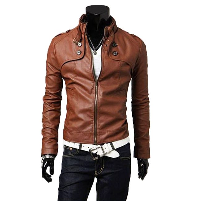 Wholesale-2015 New Korean Style Mens Male Slim Fit Zipper Designed PU Leather Jacket Size Outerwear Stylish Leather Suede Coat