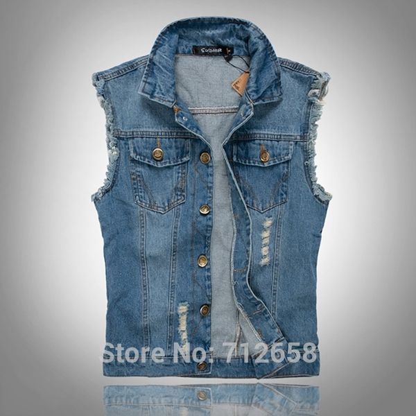 Wholesale-Classic Vintage Mens Jeans Vest Tops Sleeveless Jeans Jacket Denim Tops Light Blue Size -5XL Free Shipping
Wholesale-Classic Vintage Mens Jeans Vest Tops Sleeveless Jeans Jacket Denim Tops Light Blue Size -5XL Free Shipping