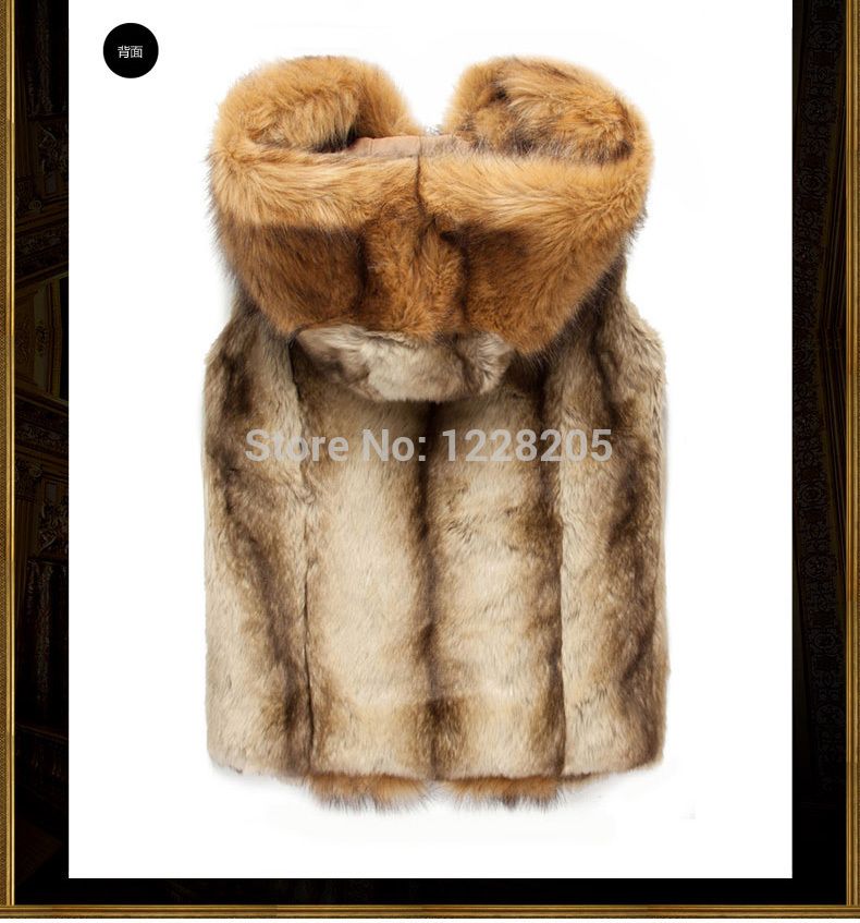 Wholesale-Fashion Men Faux Fox Fur Vest with Hoodie Thick Fur hooded Mens Waistcoats Sleeveless Jacket Coat outerwear Male clothing coats