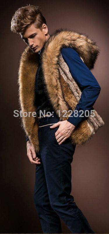 Wholesale-Fashion Men Faux Fox Fur Vest with Hoodie Thick Fur hooded Mens Waistcoats Sleeveless Jacket Coat outerwear Male clothing coats