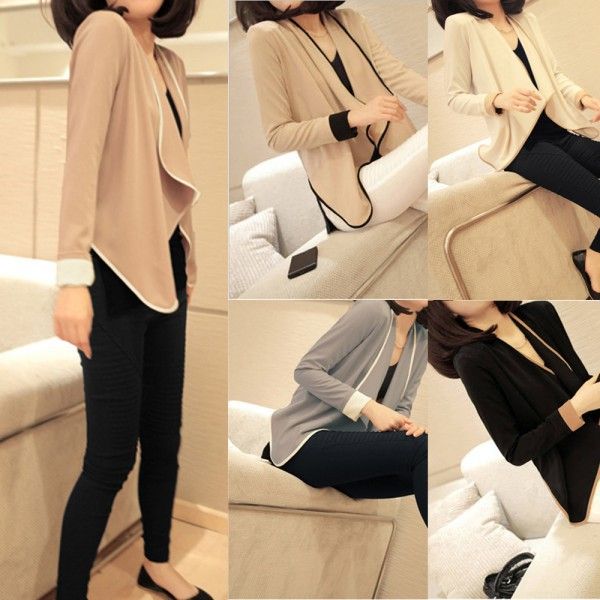 Women Stylish Slim Lapel Irregular Hem Shawl Long Sleeve Shirt Coat Blazer