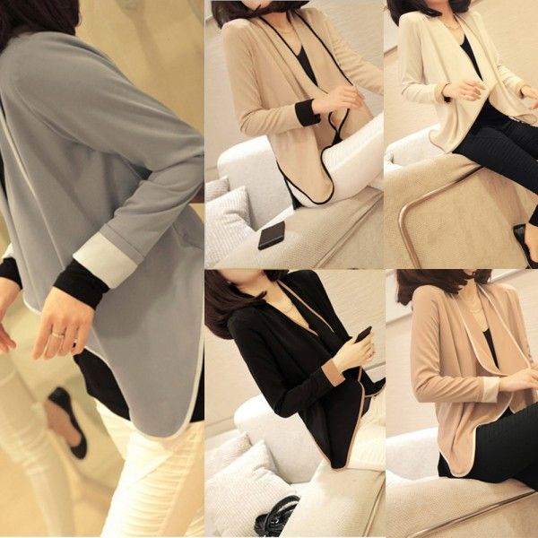 Women Stylish Slim Lapel Irregular Hem Shawl Long Sleeve Shirt Coat Blazer