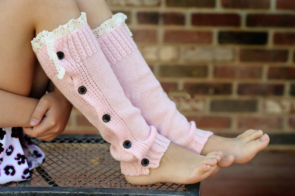 Little Girls Knit Leg Warmers With Lace, Girls Leg Warmers With Buttons