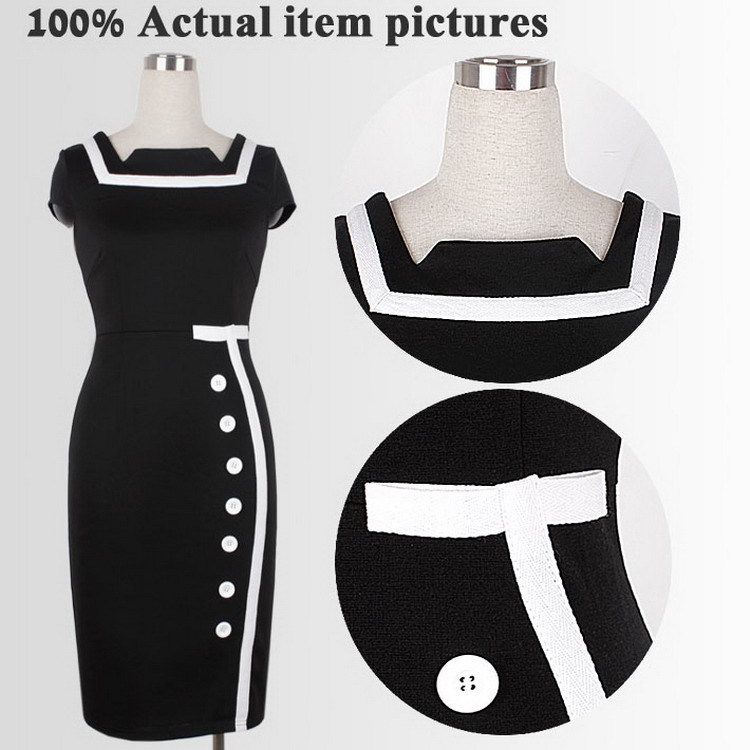 Plus Size S to 4XL Summer 2015 Women White Buttoned Tipping Rockabilly Evening Pencil Party Bodycon Dress Y742 for Wholesale