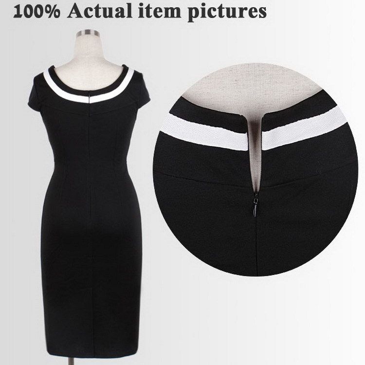 Plus Size S to 4XL Summer 2015 Women White Buttoned Tipping Rockabilly Evening Pencil Party Bodycon Dress Y742 for Wholesale