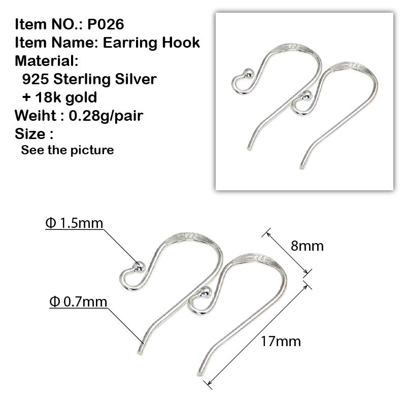 XD 925 sterling silver earring shape hook 2015 jewelry findings accessories china wholesale silver earring hooks 5pair/Lot P026