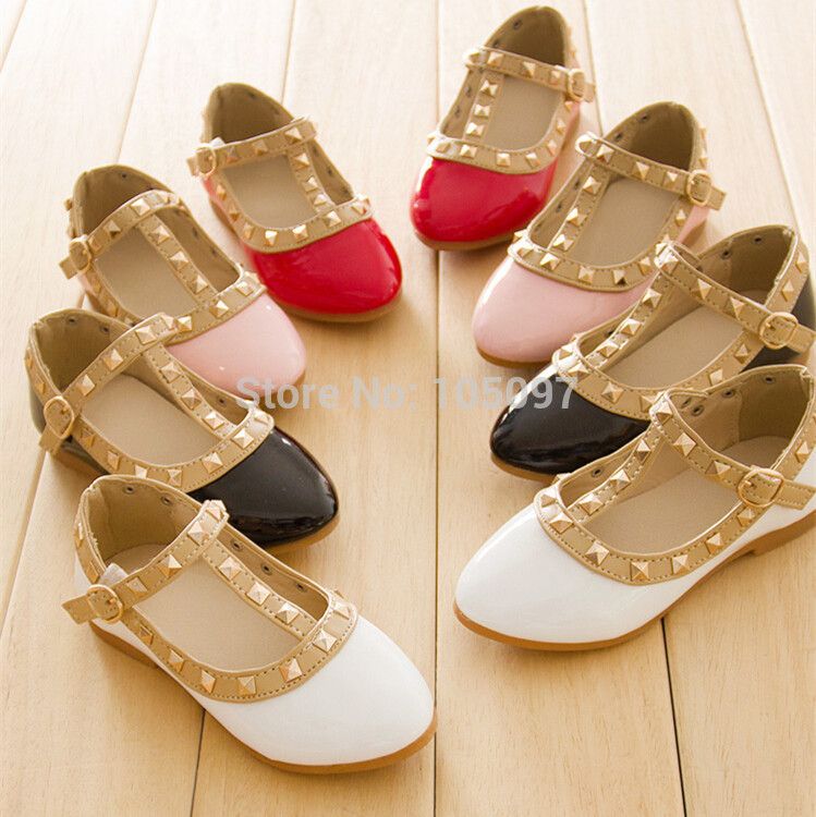 New Baby Girl Toddler Kids Sandals Rivet Buckle T-strap Flat Princess Shoes Size