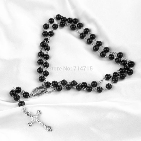 Wholesale-Mens Beckham Cross Pendant Black Rosary Beads Necklace Brand New 
Wholesale-Mens Beckham Cross Pendant Black Rosary Beads Necklace Brand New