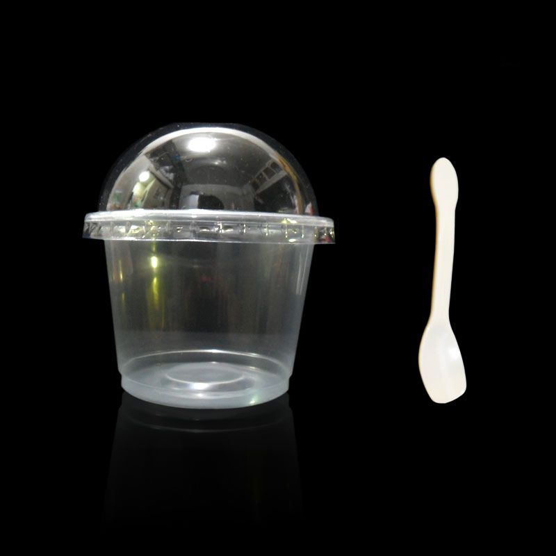 2017 Disposable Plastic Cup Spoon With Lid 300ml Belt Jelly Pudding Yogurt Tea CupCups + Cup