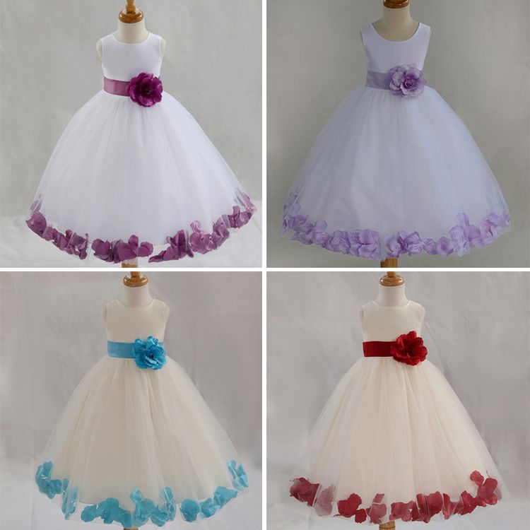 Wholesale 2015 New Tulle Flower Girl Dress With Sashes Lace Rose Petal Kids Dress For Girls High