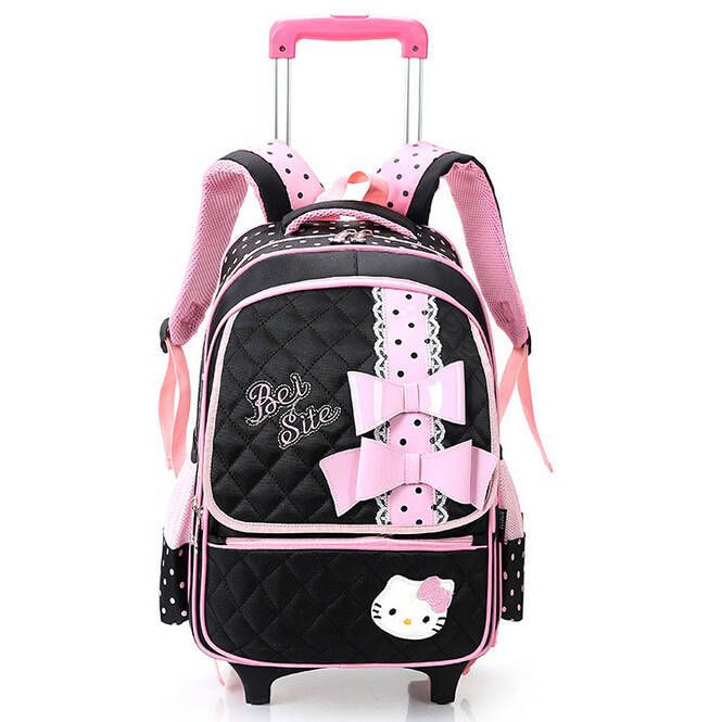 Hello Kitty Wheeled Bag Girls School Backpack Bag Mochila Infantil Kids