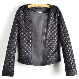 2015 Autumn Winter Women Fashion Cool Long Sleeve Coat Quilted Asymmetric Zip Jacket O-Neck Slim Ladies Casual Outerwear WF-T027