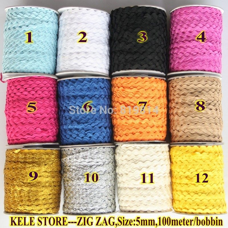 Wholesale-Free shipping-- Ric rac Ribbon Tape ,width 5-6mm ,100m/roll, for DIY accessories for Decorateing ,please choose color