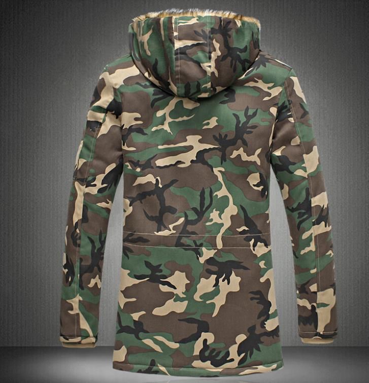 Wholesale-Men Camouflage Down Jackets New Winter Snow Fashion Brand Business Dress Camo Slim Fit Long Coats F0500
