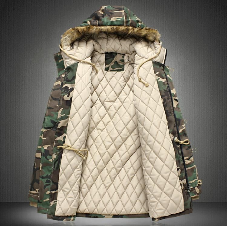 Wholesale-Men Camouflage Down Jackets New Winter Snow Fashion Brand Business Dress Camo Slim Fit Long Coats F0500