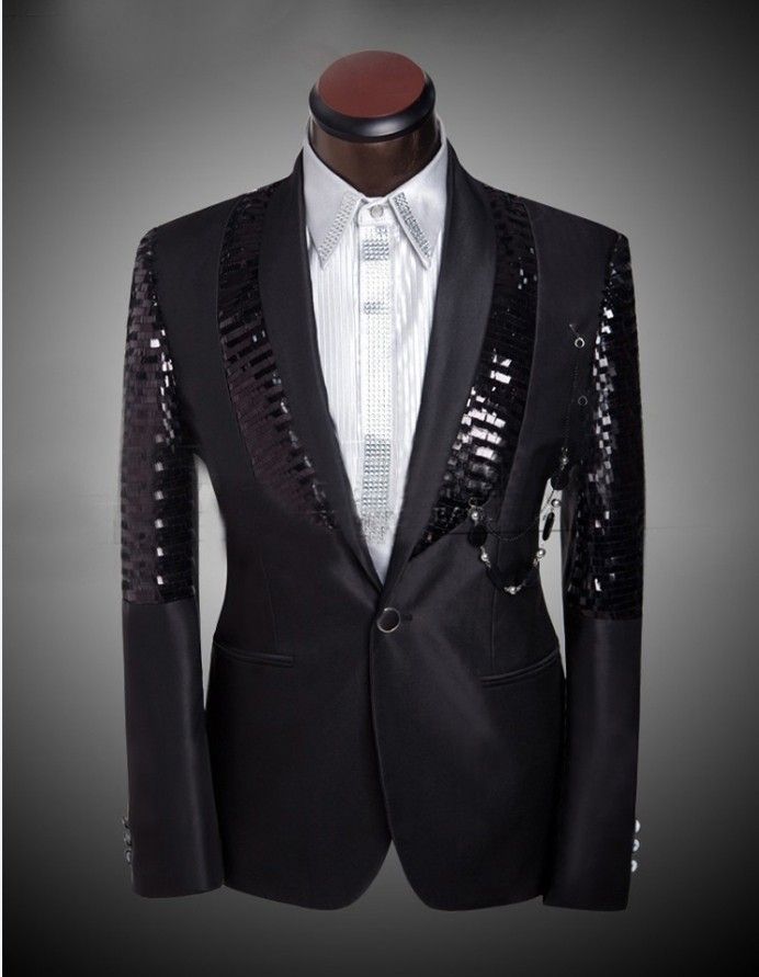 Online Cheap New Arrival Men Slim Fit Suit Mens Suits With Pants Black Sequin Shiny Blazer ...