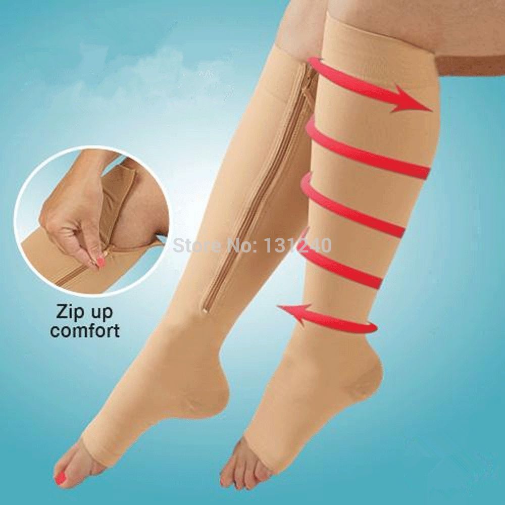 4 pcs = 2 Pairs Unisex Zippered Compression Knee Socks Zip-Up Comfort Leg Support Open Toe Zipper Travel Sports Stockings