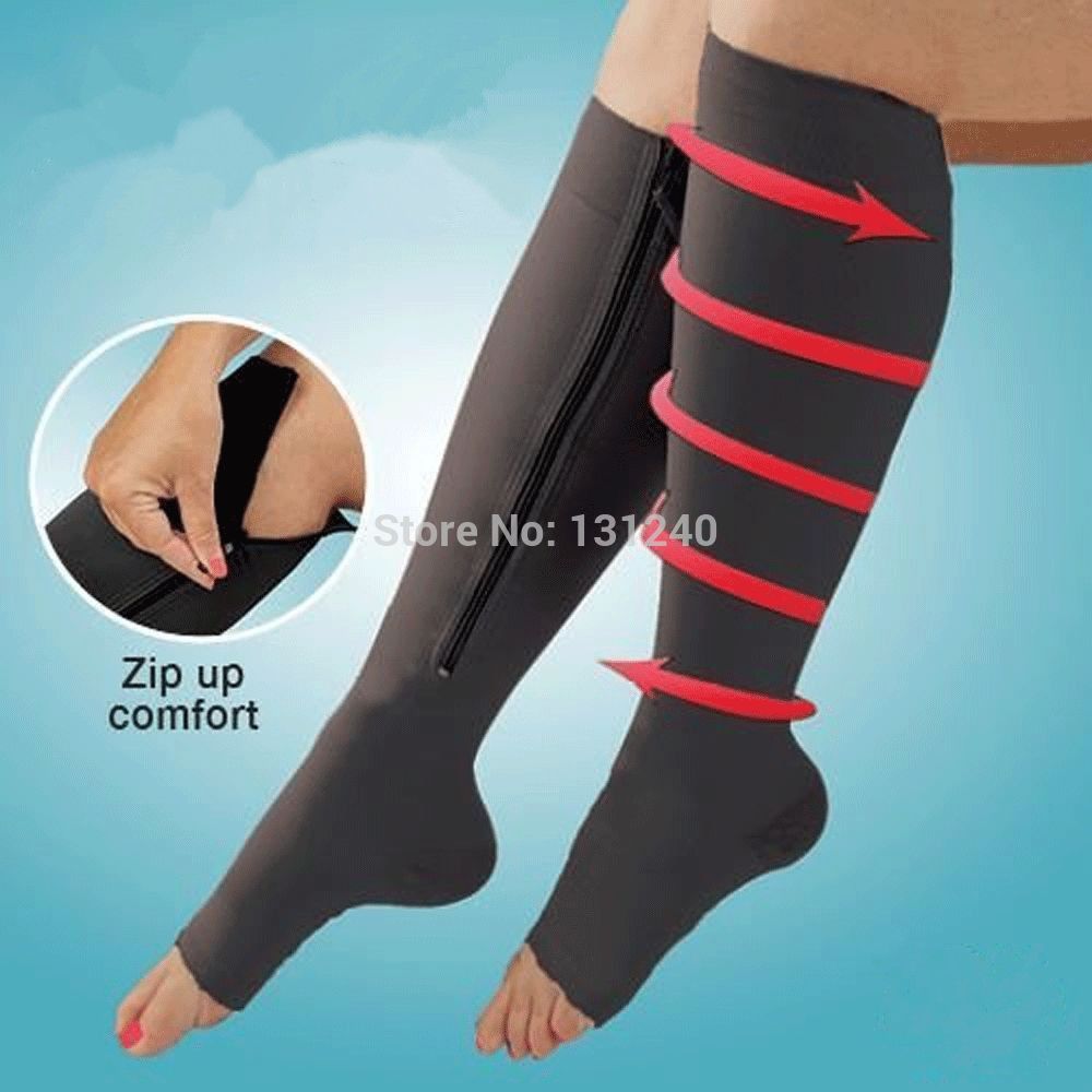 4 pcs = 2 Pairs Unisex Zippered Compression Knee Socks Zip-Up Comfort Leg Support Open Toe Zipper Travel Sports Stockings